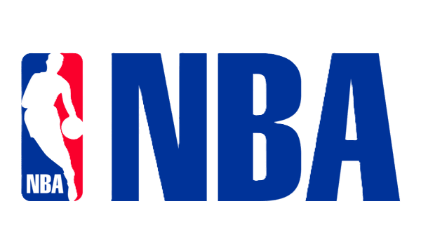 NBA logo with a red and white basketball player silhouette beside blue NBA lettering