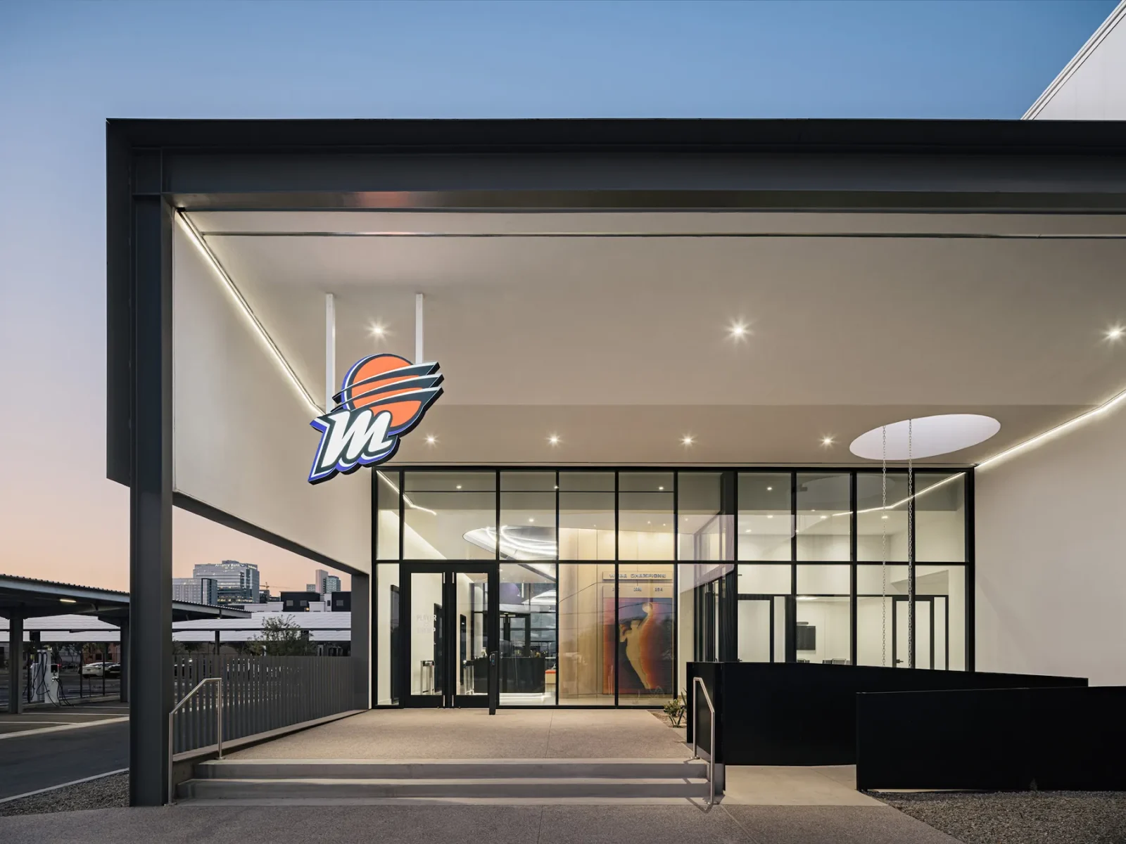 Modern facility entrance displaying the Phoenix Mercury logo