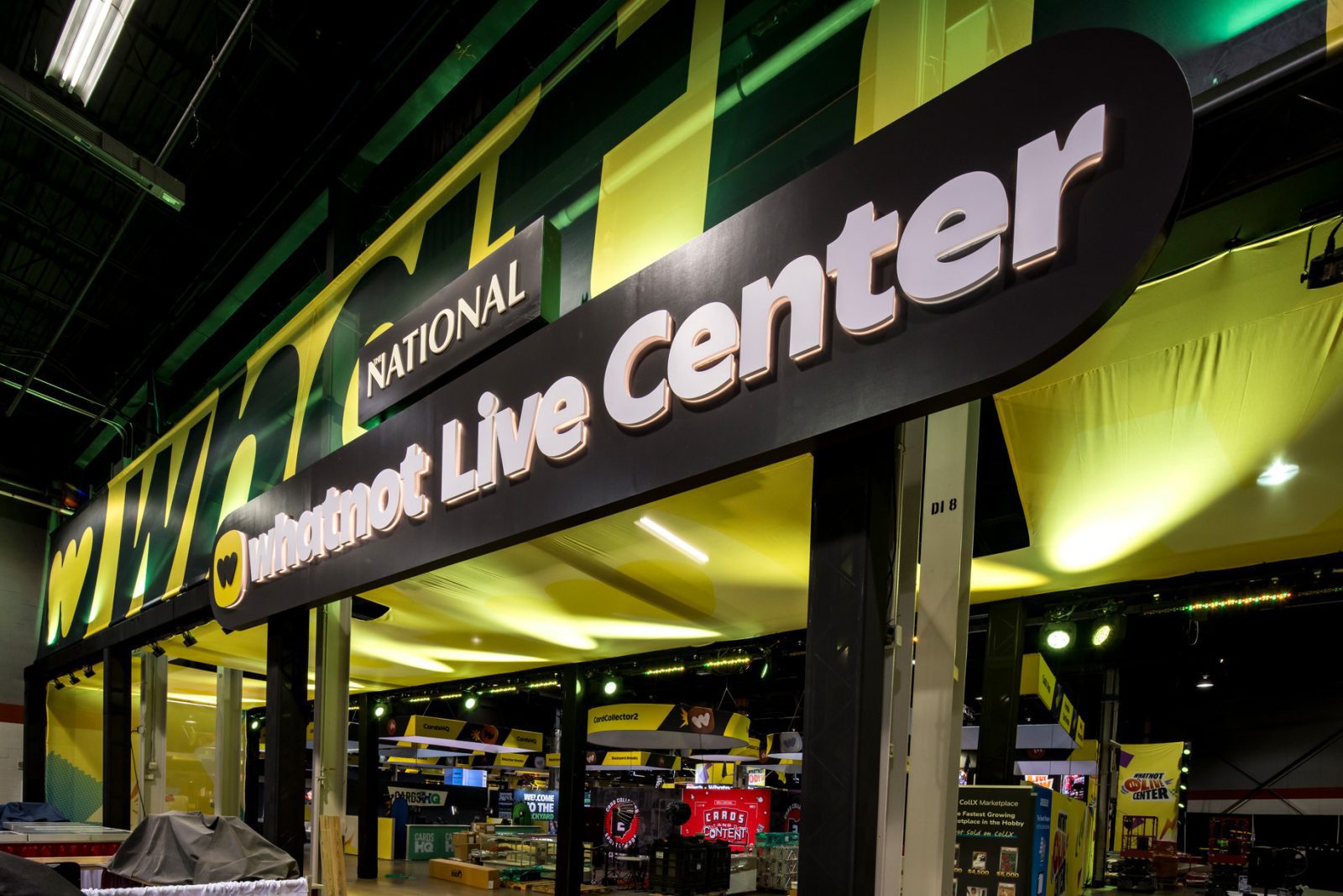 Whatnot Live Center booth with National signage at a trading card event